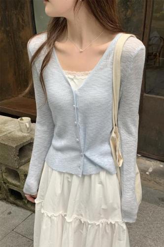 Tmall quality thin V-neck sun protection sweater women's summer temperament cardigan solid color versatile short top