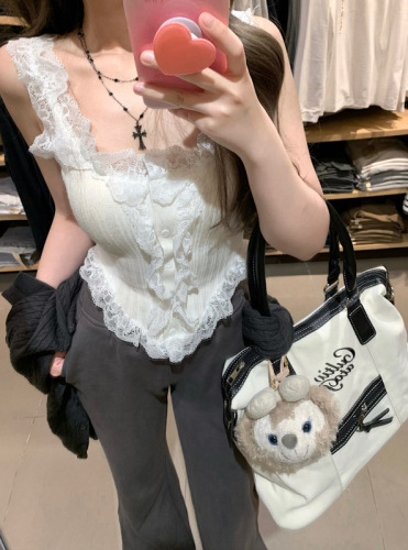 Soft Omni slim-fitting lace knitted top suspender + Korean comic senior long-sleeved slim jacket