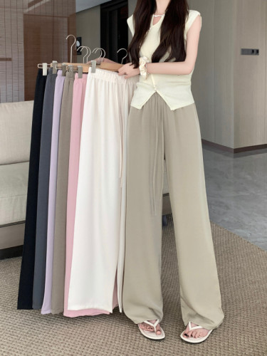 Actual shot and real price~High-waisted slimming acetate satin drawstring hot girl drapey walking wide-leg pants versatile casual pants