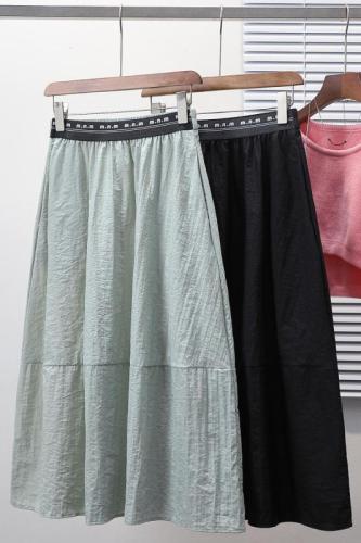 Real shot of summer large size loose mid-length vacation lightweight mid-length skirt for fat girls travel A-line skirt