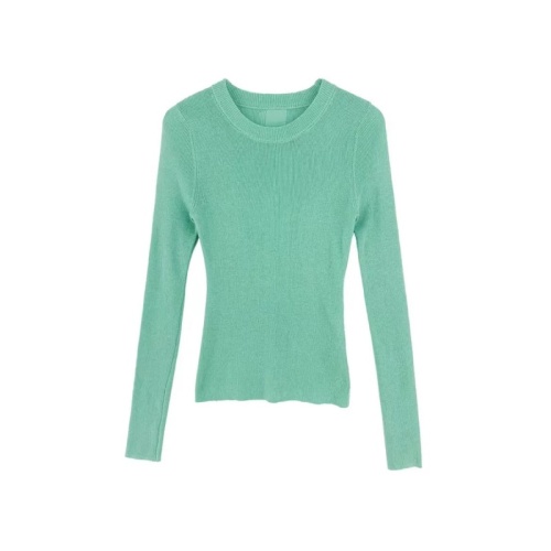 kumayes solid color casual versatile long-sleeved sweater for women round neck slim ins pullover inner top 2024