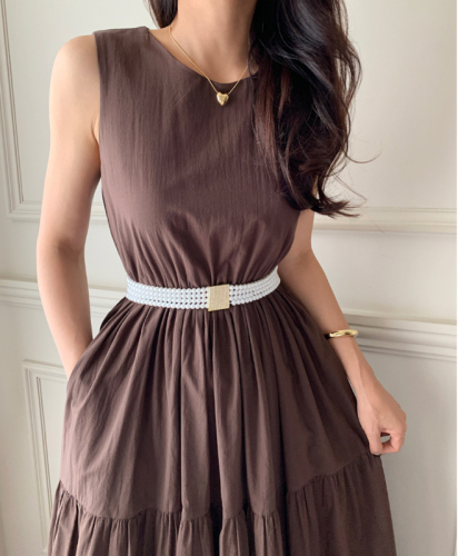 Lady style sleeveless pullover summer dress with detachable large lapel long skirt