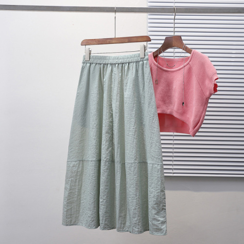 Real shot of summer large size loose mid-length vacation lightweight mid-length skirt for fat girls travel A-line skirt