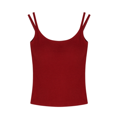 Already shipped red camisole women's sports bottoming short top with breast pads