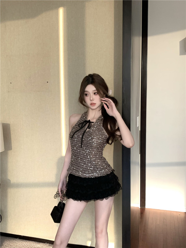 Actual shot, real price, sparkling and adorable princess ballet style hollow sequined top, puffy skirt