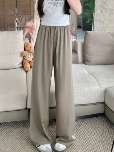 Actual shot and real price~High-waisted slimming acetate satin drawstring hot girl drapey walking wide-leg pants versatile casual pants