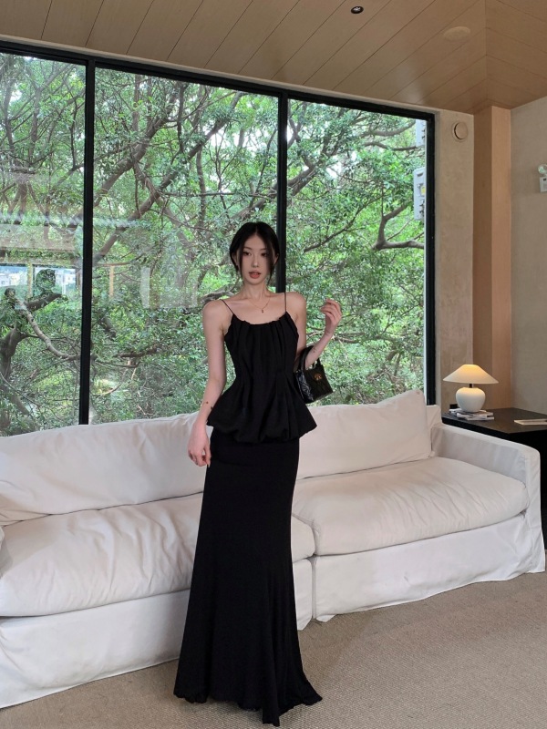 Actual shot and real price. Small dress with gold-tone feel, pinch-wrinkle straps, slimming top + drapey elastic skirt.