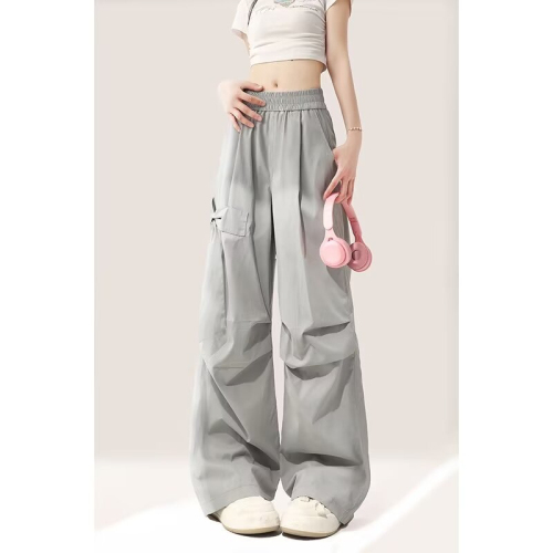 Overalls trousers spring and summer American loose straight casual trousers girls trendy high street paratrooper trousers