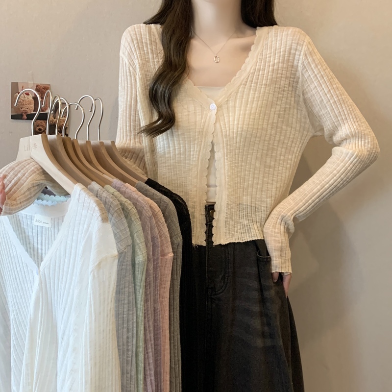 Large size ice silk sun protection cardigan thin women's summer shawl suspender skirt with blouse knitted top jacket