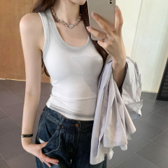 Real photos of hot girls with gradient smudged U-neck tank tops for women summer 2024 new sleeveless inner and outer tops
