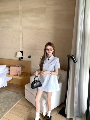 COOLLINE Lin Zixi light oxygen girl series sweet miu series petite shirt dress summer doll dress