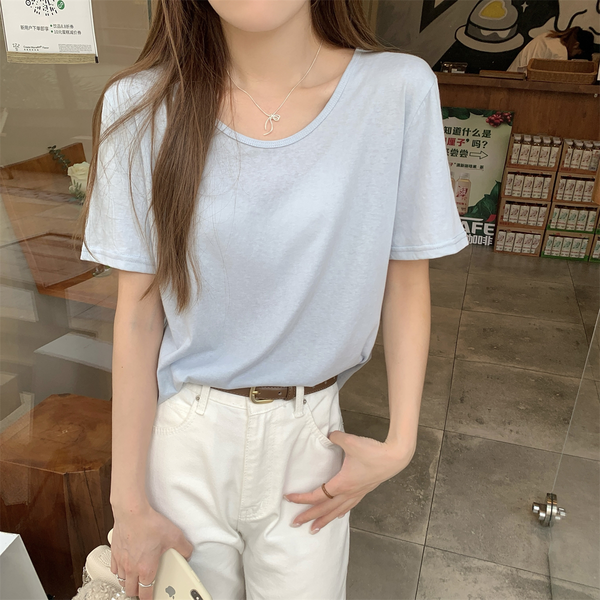 實拍 夏季韓版圓領寬鬆簡約百搭雪花棉短袖T恤上衣女