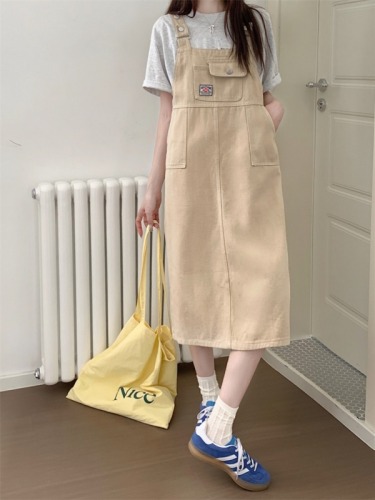 Real shot of denim suspender dress for girls, summer wear, junior high school and high school Korean style all-match suspender dress