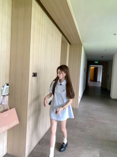 COOLLINE Lin Zixi light oxygen girl series sweet miu series petite shirt dress summer doll dress