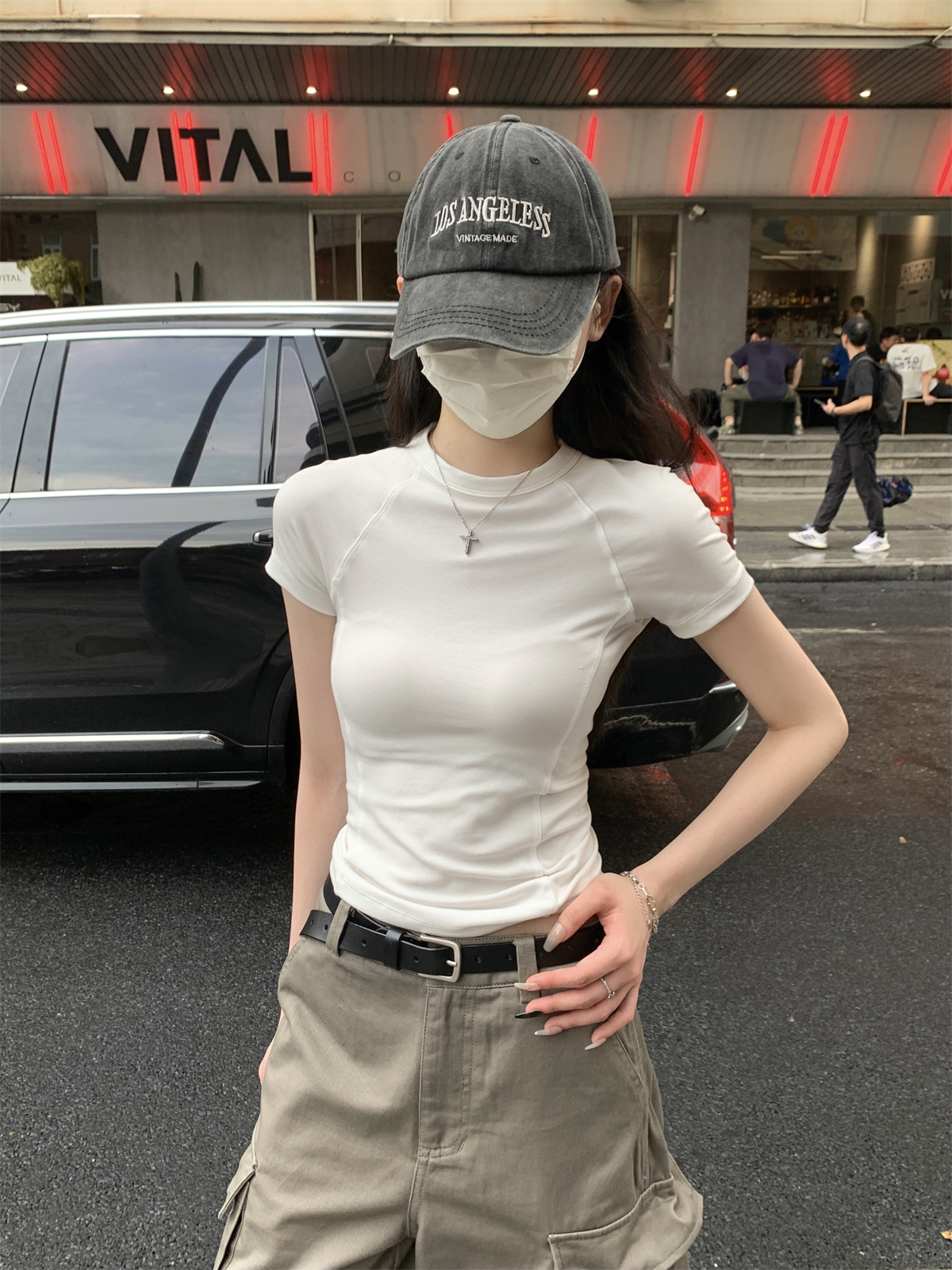實拍 夏季韓版修身氣質百搭魚骨顯瘦設計感純棉短袖T恤上衣