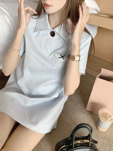 COOLLINE Lin Zixi light oxygen girl series sweet miu series petite shirt dress summer doll dress