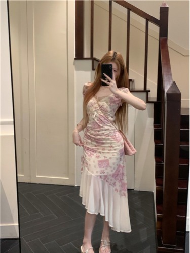 Real shot of second-hand floral lace patchwork dress