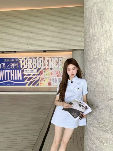 COOLLINE Lin Zixi light oxygen girl series sweet miu series petite shirt dress summer doll dress