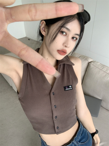 Fashionable and super hot POLO collar vest suspender girl summer hot girl unique short sleeveless top sweet and spicy