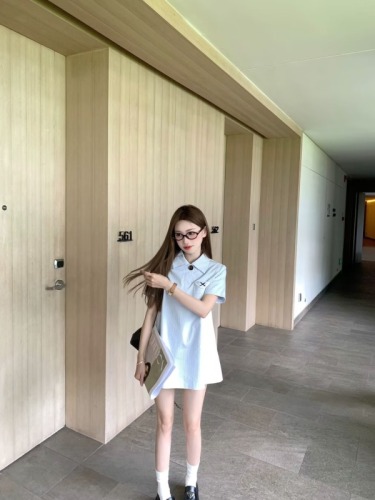 COOLLINE Lin Zixi light oxygen girl series sweet miu series petite shirt dress summer doll dress