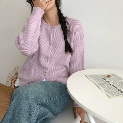 Simple temperament small button sweater cardigan 2024 new autumn Korean version lazy style round neck long-sleeved top sweater