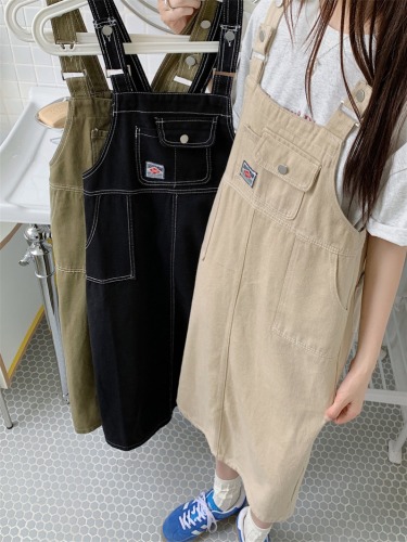 Real shot of denim suspender dress for girls, summer wear, junior high school and high school Korean style all-match suspender dress