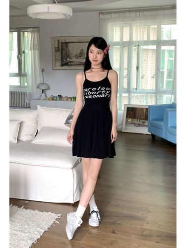 Actual shot~summer~letter sleeveless knitted dress for women with A-line pleated suspender skirt and short skirt