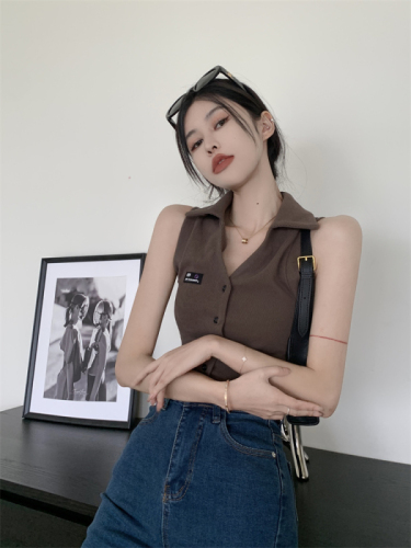 Fashionable and super hot POLO collar vest suspender girl summer hot girl unique short sleeveless top sweet and spicy