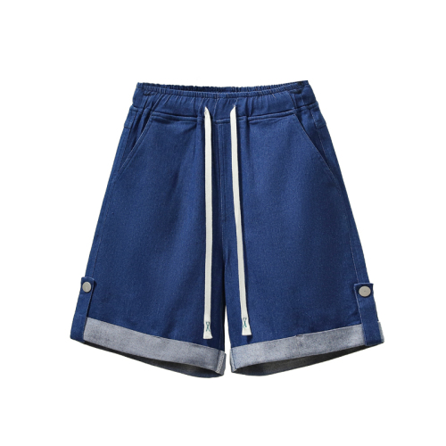 Actual shot of new summer large size elastic waist loose denim shorts fat MM Tencel wide leg versatile casual shorts