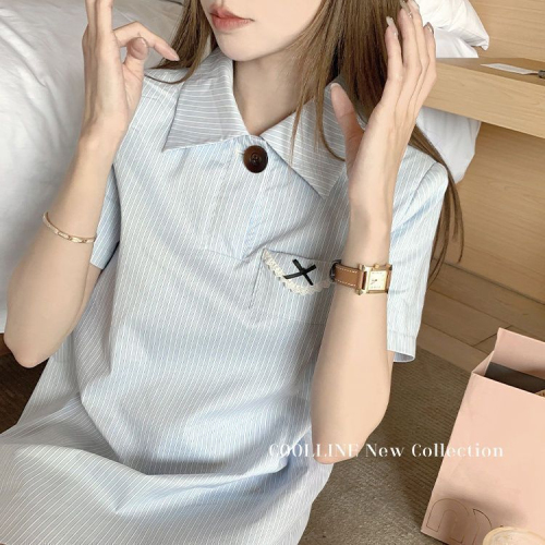 Small 2024 summer new style sweet and refreshing outer wear small fresh shirt dress women's dress college style skirt