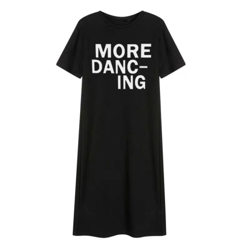 Korean letter printed T-shirt dress for women new loose slit mid-length skirt