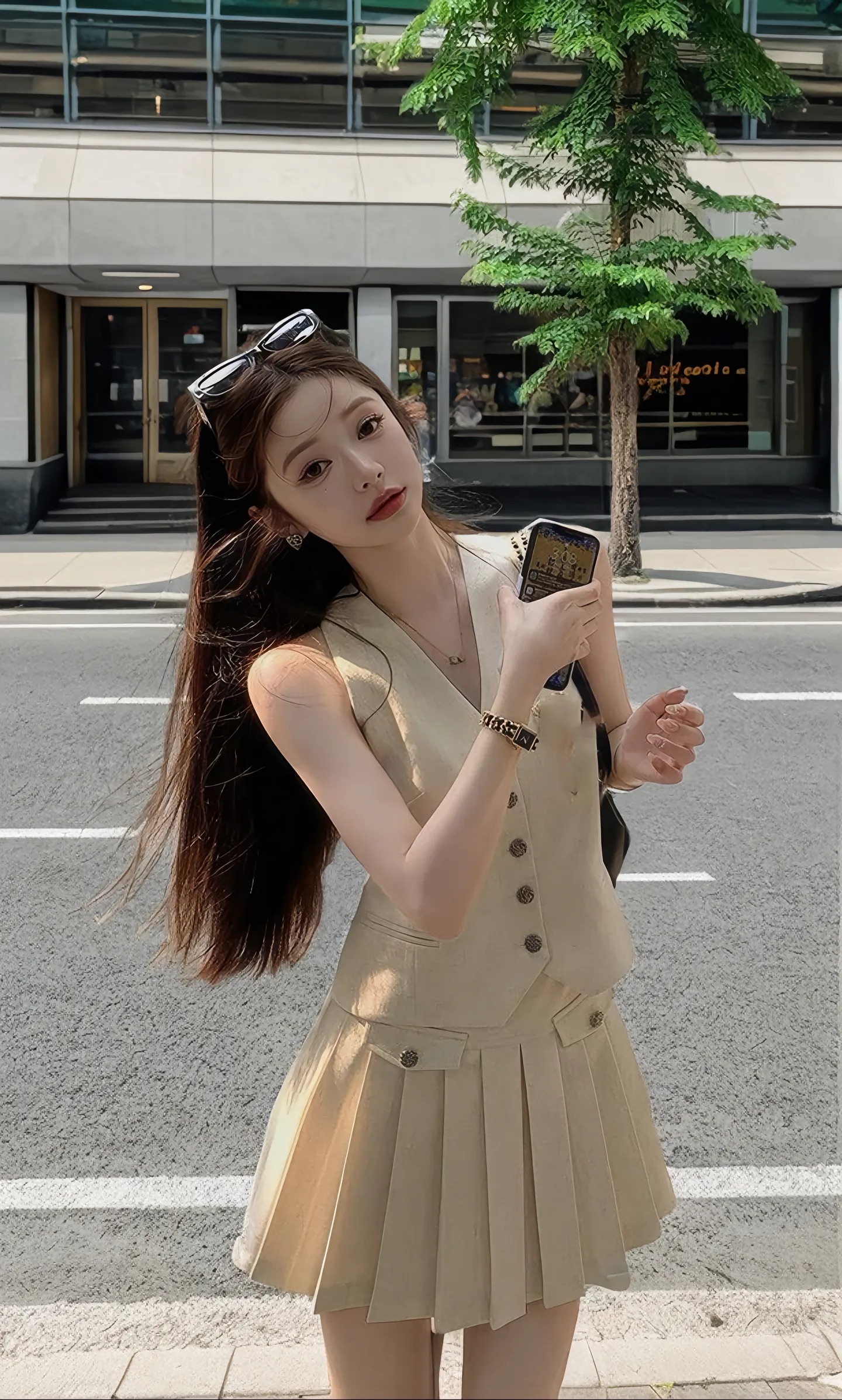ki layered aesthetic French fake two-piece stitching women's slim slim sleeveless vest top summer + skirt
