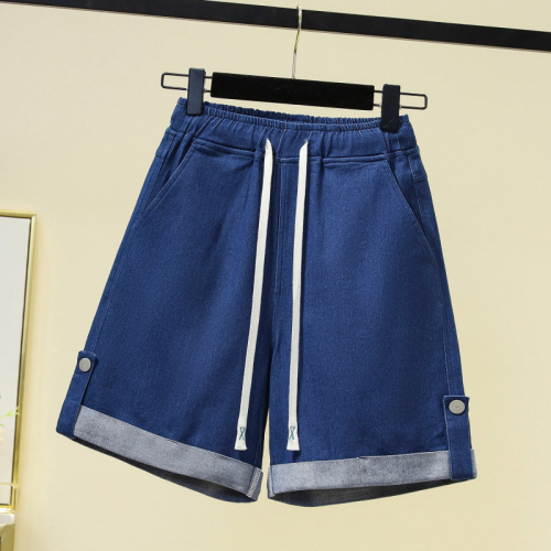 Actual shot of new summer large size elastic waist loose denim shorts fat MM Tencel wide leg versatile casual shorts