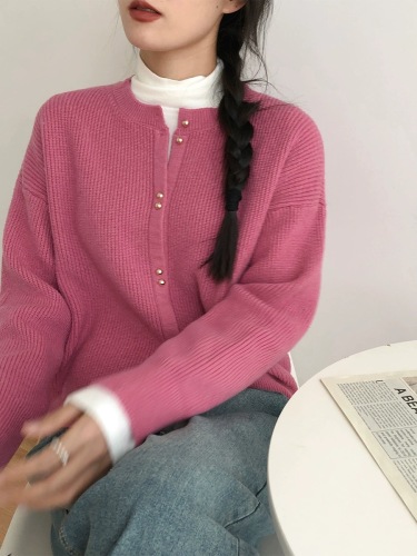 Simple temperament small button sweater cardigan 2024 new autumn Korean version lazy style round neck long-sleeved top sweater