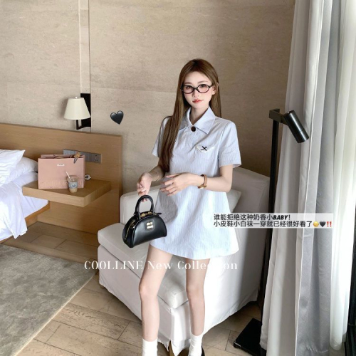 Small 2024 summer new style sweet and refreshing outer wear small fresh shirt dress women's dress college style skirt