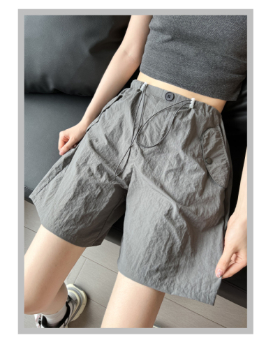 Gray overalls women's summer thin high-waist casual wide-leg design quick-drying sports American five-point pants