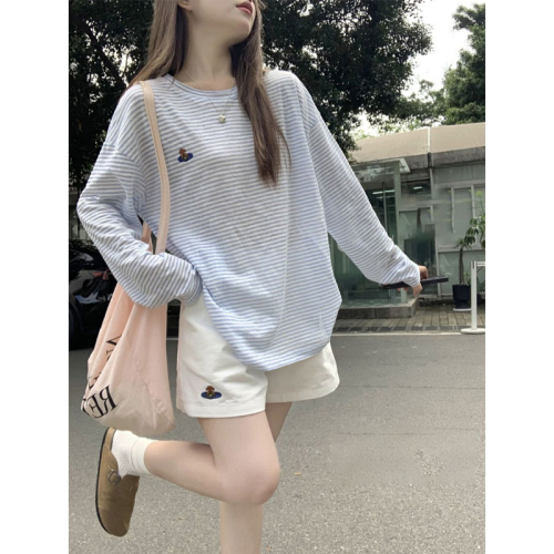 Small fresh striped long-sleeved sun protection T-shirt women's summer 2024 new loose mid-length thin blouse top