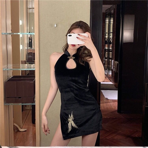 Improved cheongsam slim fit hip-covering slit dress for women 2024 summer new trend