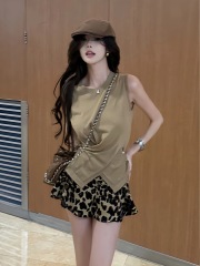 利達NEWD通勤百搭休閒無袖背心上衣女紐扣收腰設計感圓領T恤TQ450