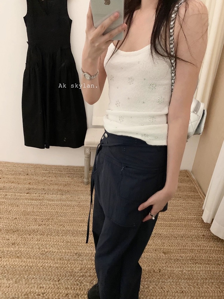 AK skylan十三行女裝設計感燙鑽吊帶女2024夏季新款別致疊穿上衣