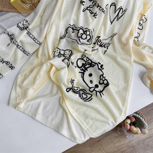 FunnJ Fangji lazy kt sauce spoof cartoon print thin long-sleeved T-shirt women's loose sun protection blouse top