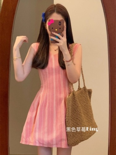 Pink sleeveless dress, sweet and high-end summer new style, small waist, slimming and temperament camisole dress