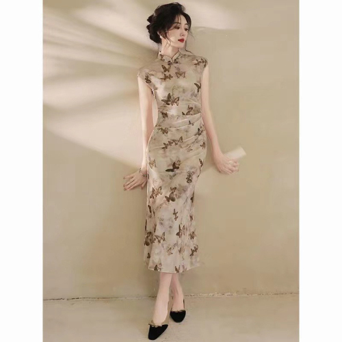 French cheongsam fishtail skirt 2024 new new Chinese style women's Chinese style young style elegant temperament daily dress