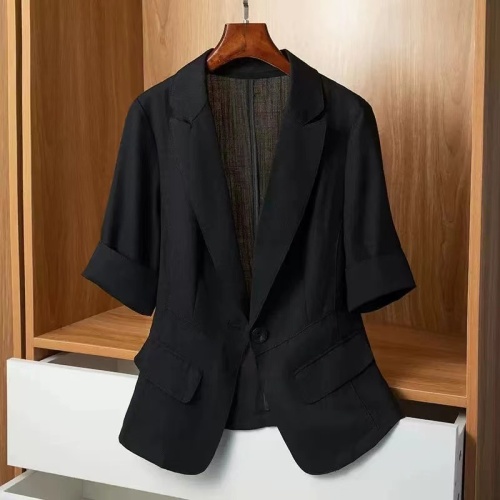 Ice silk linen small suit short jacket for women spring and summer thin large size foreign style casual suit cardigan black top