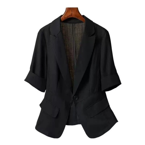 Ice silk linen small suit short jacket for women spring and summer thin large size foreign style casual suit cardigan black top