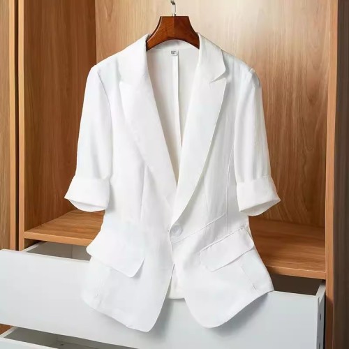 Ice silk linen small suit short jacket for women spring and summer thin large size foreign style casual suit cardigan black top