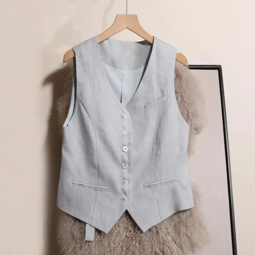 Quality Inspection Official Picture Summer New Single Wear Short V-neck Linen Suit Women's Thin Summer Vest Suit Vest