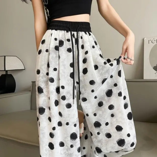 Fat MM large size lazy casual pants women's summer thin high-waisted loose slim cool pants wide-leg pants