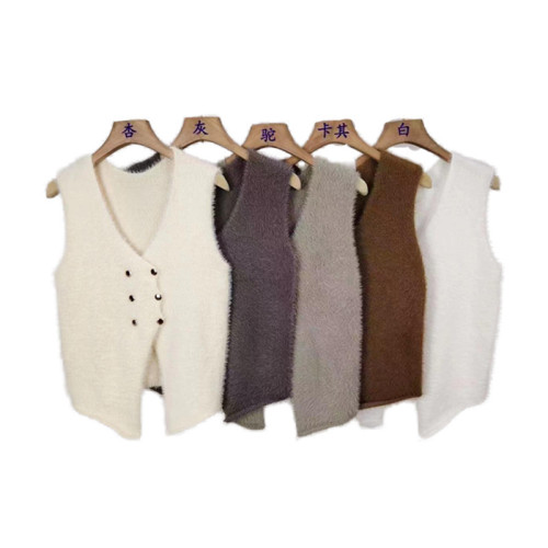 Imitation mink velvet vest jacket autumn and winter new outer loose waistcoat vest sleeveless knitted vest cardigan top