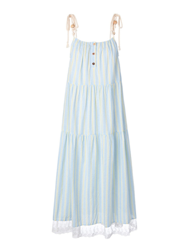 Sweet blue striped suspender dress for women 2024 new summer seaside resort style super beautiful long dress